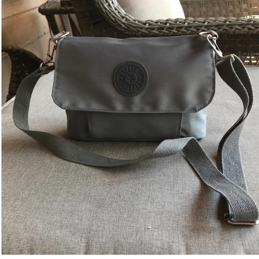 Kipling Grey Nylon Flap Crossbody Bag Small Messenger Shoulder‎ Bag